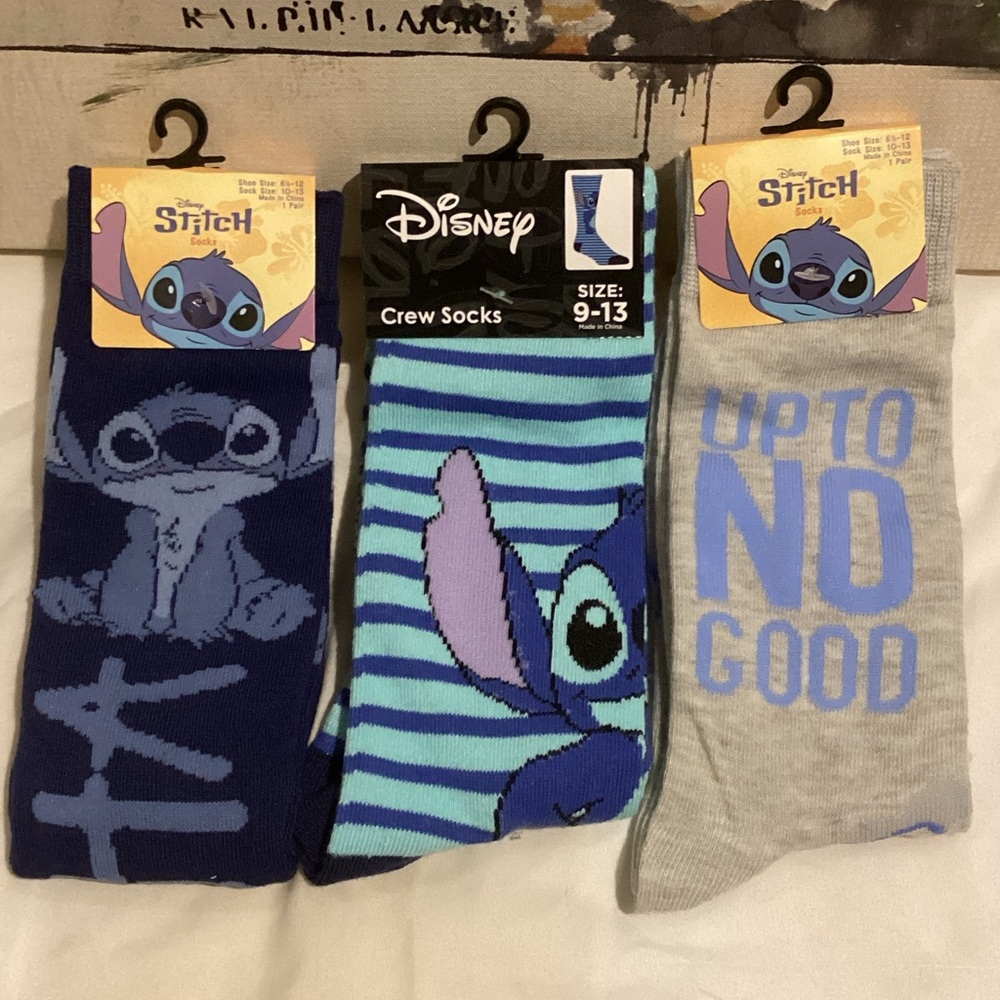 Disney Stitch Blue and Gray Crew Socks Trio